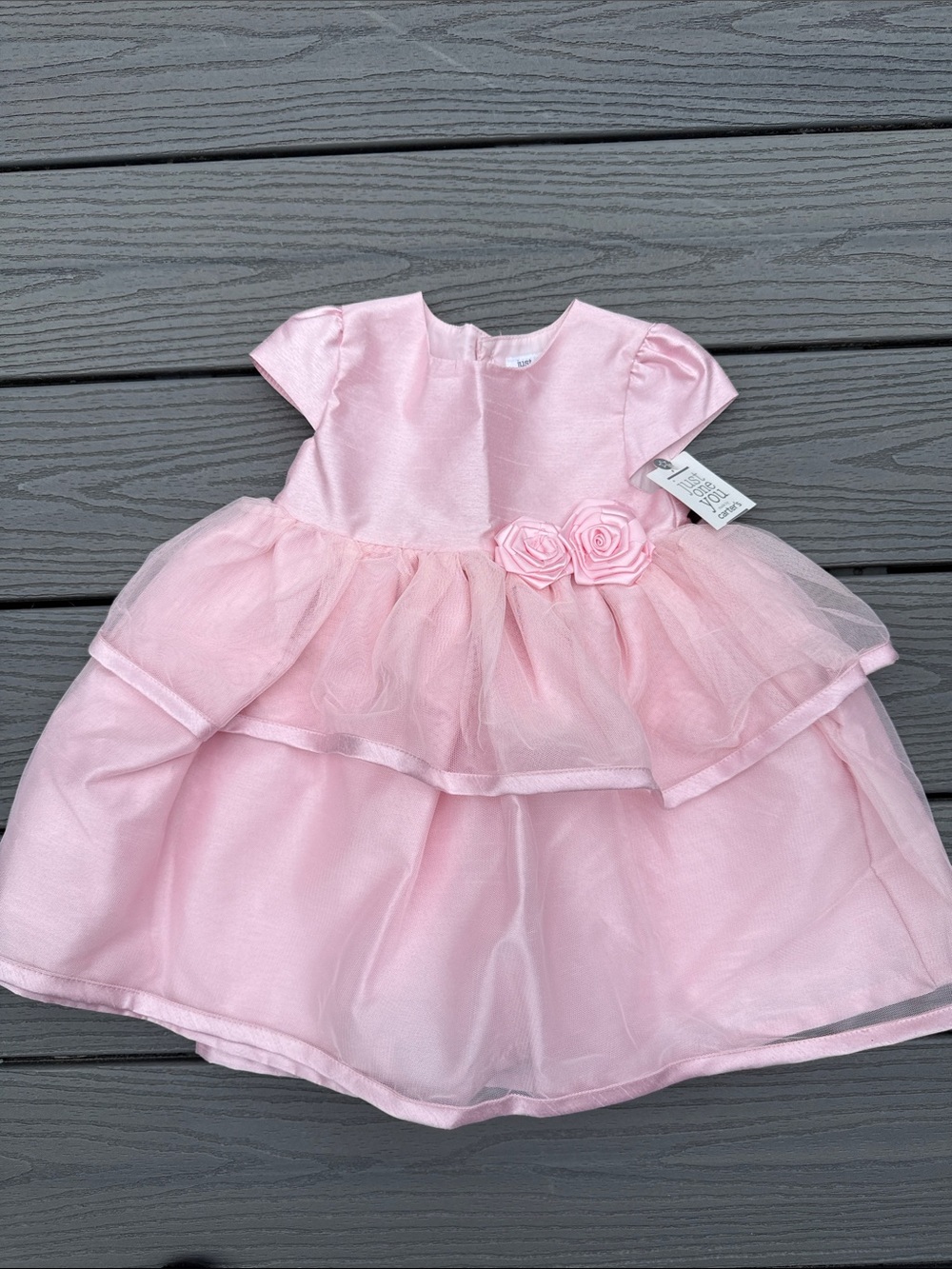 Girls' Light Pink Floral Tulle Party Dress